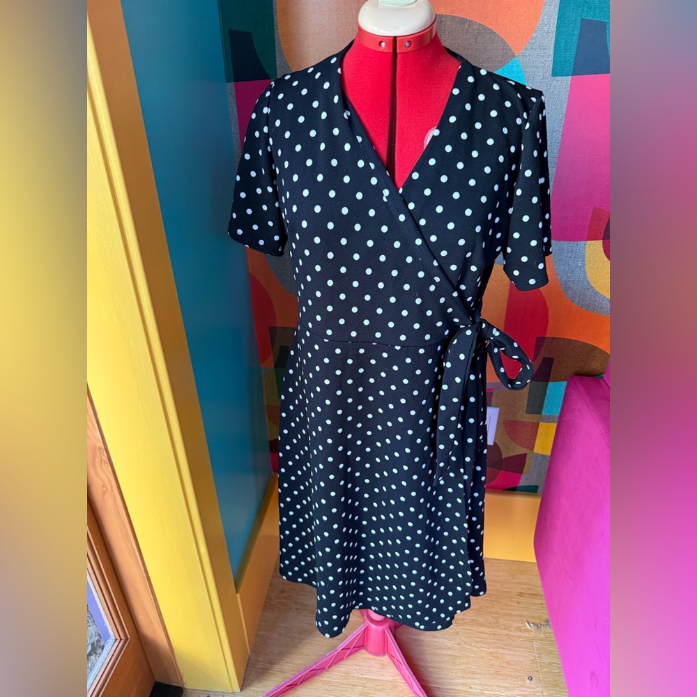 Black and white polka dot wrap dress XL